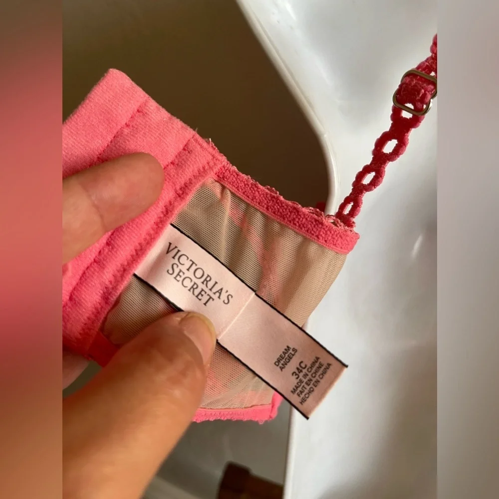 Victoria's Secret Sheer Nude Mesh Bralette with Coral Pink Lace